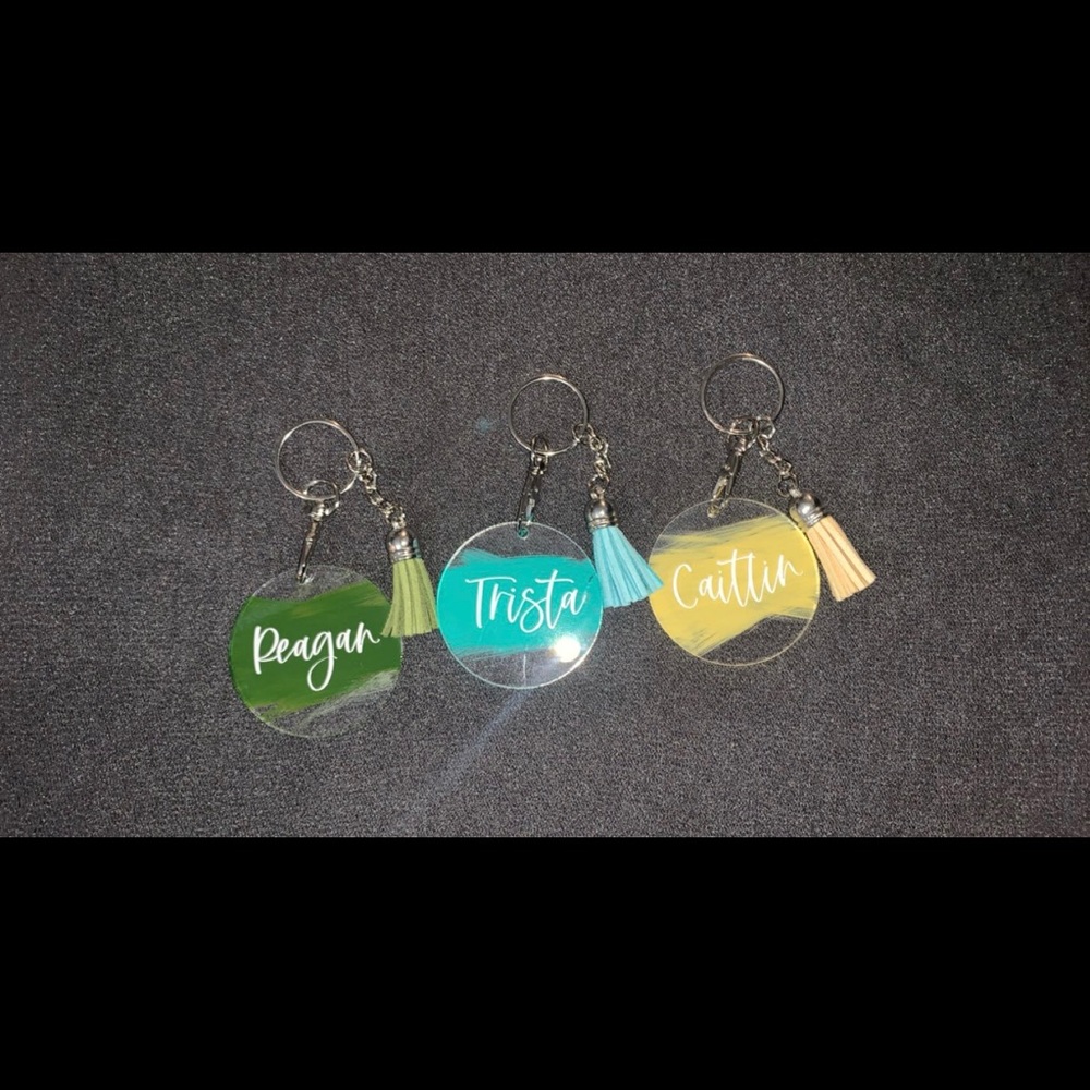 Personalized key chains.